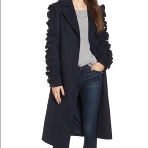 Navy Ruffle Sleeve Trench Coat